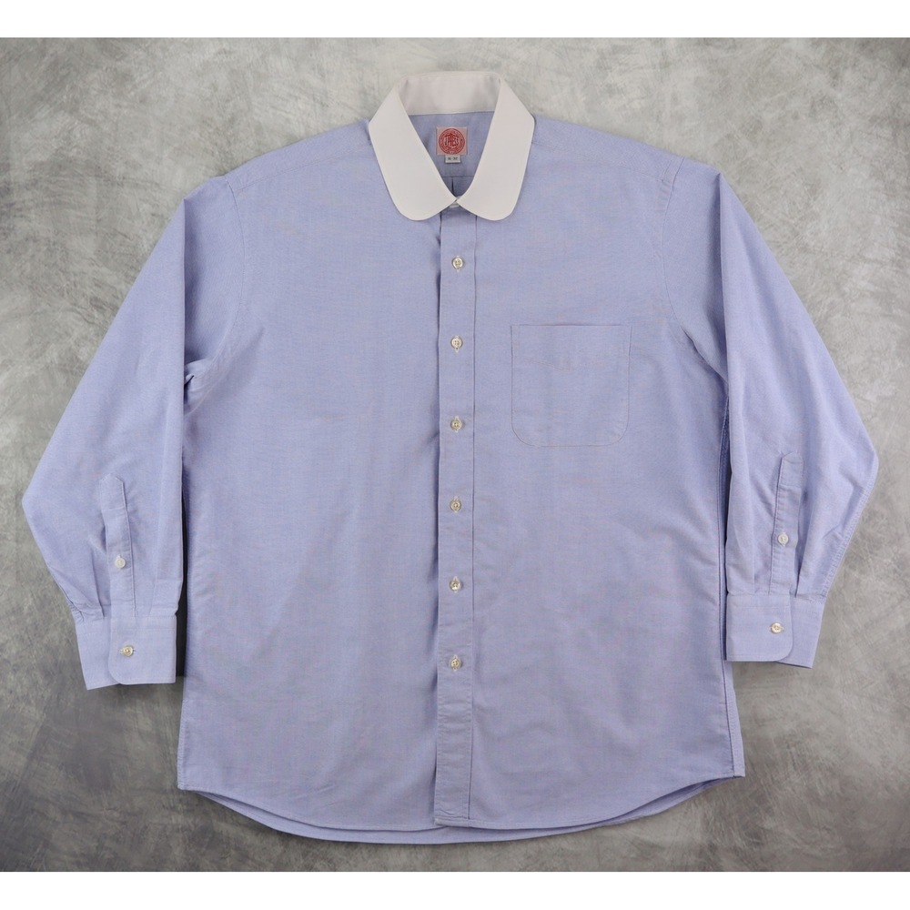 J.Press Dress Shirt Mens 16x32 Blue White Contrast Club Collar Oxford USA
